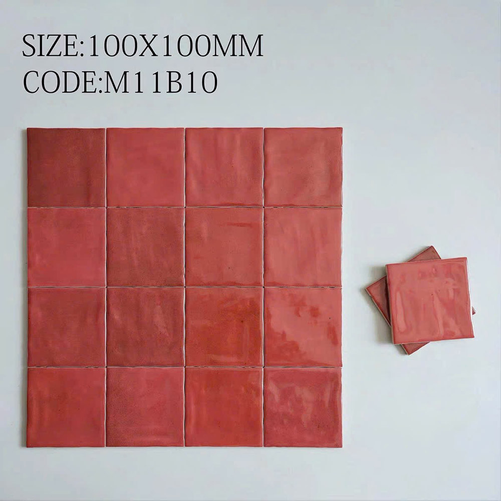 Gạch thẻ vuông 10x10 cm bóng lượng màu đỏ M11B10